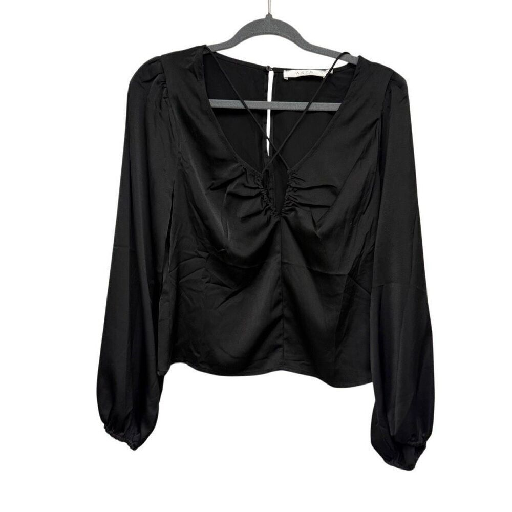 ASTR black satin long sleeve shirt size large